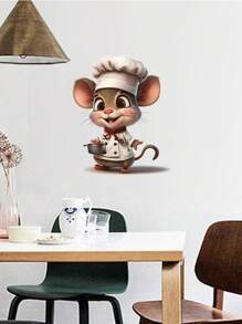 mama look 1 Pieza Adhesivo De Pared Creativo Con Dibujos Animados De Chef Ratón Para Decoración Del Hogar En Dormitorio, Sala De Estar, Rincón De Escalera - Marrón - Ver 3