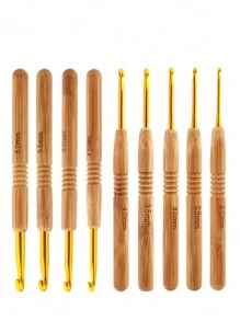 1 Conjunto De 9 Agulhas De Crochê Com Cabo De Madeira, 2,0-6,0mm, Kit De Ferramentas De Tricô De Crochê