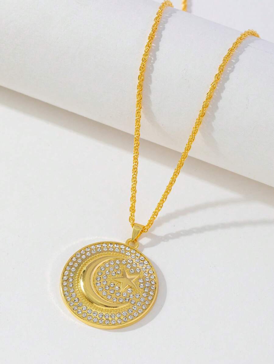 1 Pièce Mode Alliage Lune Et Étoile Pendentif Collier Avec Décoration ...