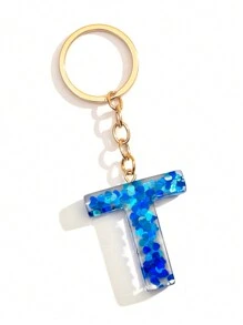 1個女士藍色黏合劑心型亮片可愛字母鑰匙扣,送給朋友的絕佳禮物 - 寶藍色 - 查看 37