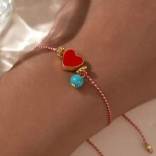 1PC Martis Series Snowflake Inlay Synthetic Turquoise Metal Red Heart Jewelry 2024 Greek March Bracelets For Her Valentines,Mom,Mother,Mother's Day,Gift - Multicolor - View 3