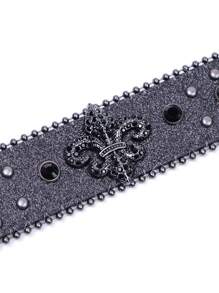 Unisex Rhinestone Waist Belt, Western Style Studded Design Leather Belt For Boys And Girls Jeans,School Halloween - Black - View 7