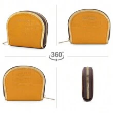 Leather Credit Card Holder Small Zipper Card Case Wallet For Women - Brown - View 8