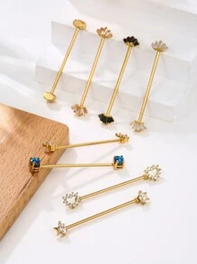 1pc Elegant New Arrivals Golden Yellow Industrial Piercing Jewelry 14G 316L Stainless Steel Flower Leaf Heart Wave Industrial Earrings 5A Stone For Women Men Chain Dangle Industrial Bar Piercing Cartilage Helix Piercing Earrings Industrial Barbell Body Piercing Jewelry For Party Daily Wear Valentines,Mom,Mother,Mother's Day,Gift - Multicolor - View 2