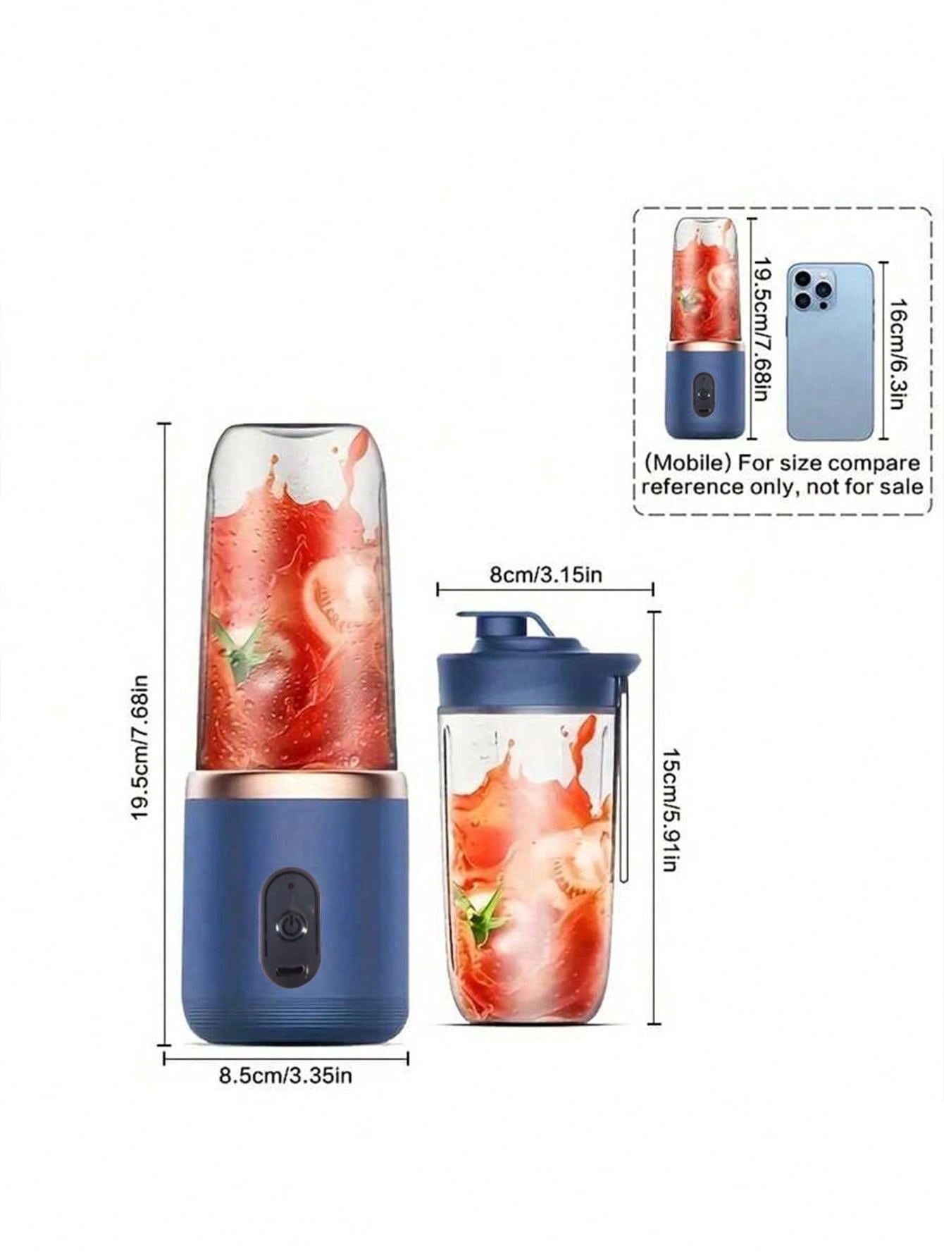 1pc Blue Portable USB Smoothie Blender Cup With 6 Blades Wireless