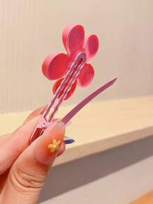 14入組女孩粉色花朵心形蝴蝶結髮夾,可愛公主髮夾,劉海夾,頭帶,髮飾 - 彩色 - 查看 3