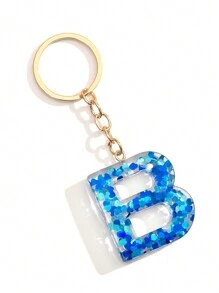 1個女士藍色黏合劑心型亮片可愛字母鑰匙扣,送給朋友的絕佳禮物 - 寶藍色 - 查看 8