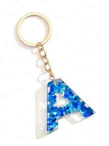 1個女士藍色黏合劑心型亮片可愛字母鑰匙扣,送給朋友的絕佳禮物 - 寶藍色 - 查看 7