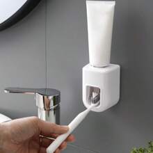 1pc Automatic Plastic Toothpaste Dispenser, Household Wall Mounted Toothpaste Squeezer, Punch-Free  Toothpaste Dispenser, Bathroom Accessories - White - View 2
