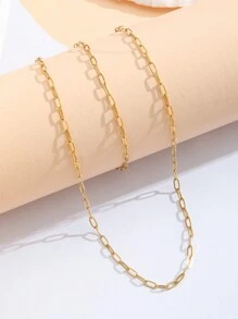 1 Set Kids Unisex Fashion Minimalist Paper Clip Chain Necklace + Bracelet Stainless Steel Daily Wear Accessory Gift - Yellow Gold - View 4