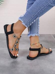 Dép quai chữ T đế bằng trong suốt bằng da PU có trang trí hình bướm đính đá cho ngày lễ tình nhân - màu đen - Xem 5