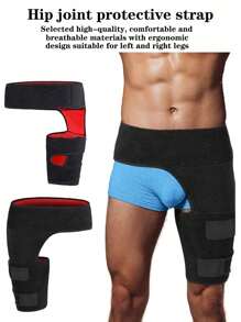 1pc Hip Joint Protection Strap For Groin Muscle Strain And Injury Black Unisex Sports Fitness Compression Leg, Knee, Waist Protector With Left And Right Optional - Black - View 2