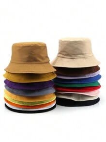 1pc Unisex Two-Sided Solid Color Outdoor Sun Hat, Bucket Hat Casual - Multicolor - View 1