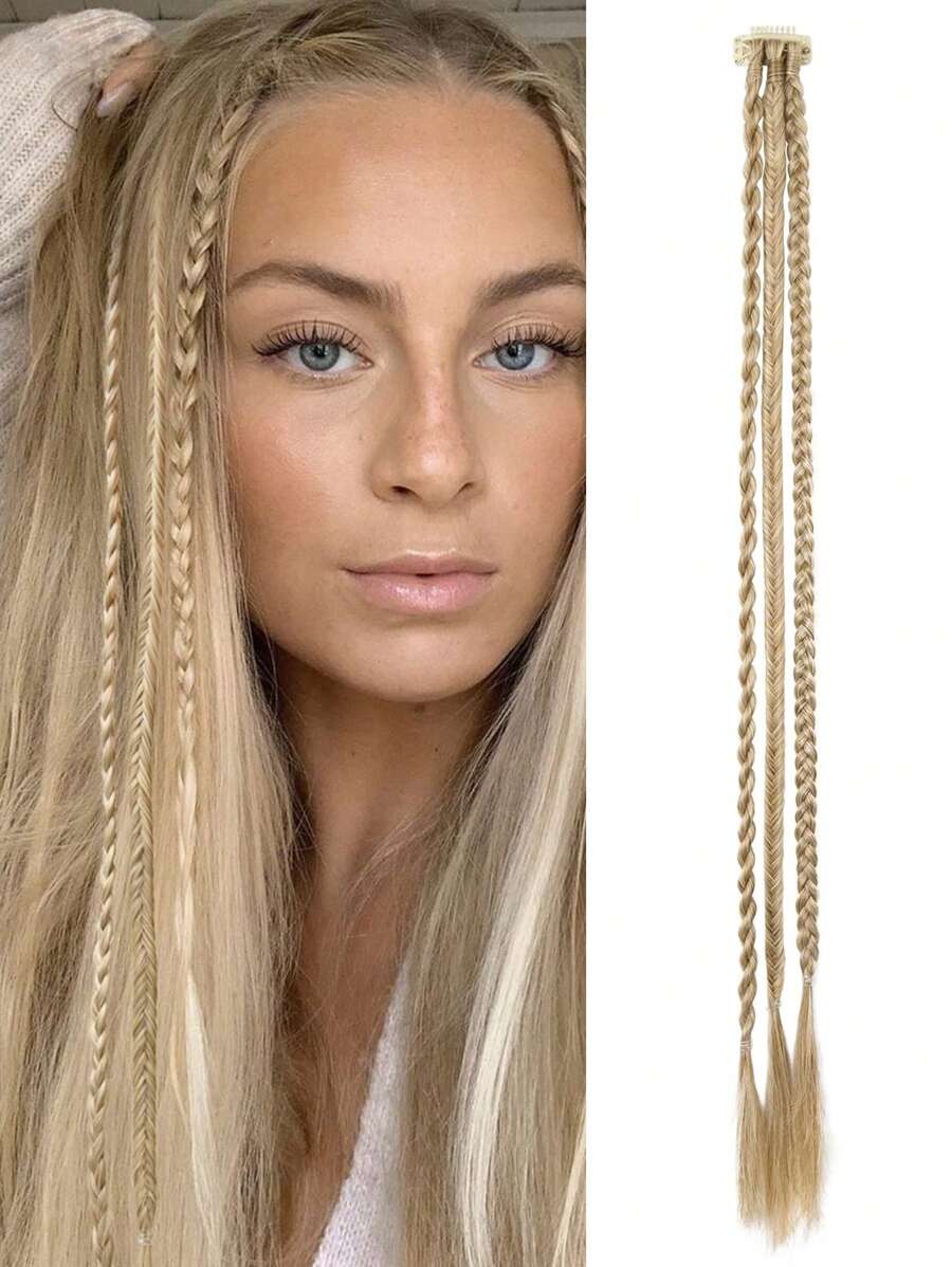 欧美化纤假发 假发麻花辫 女三股辫接发 自然时尚个性发饰 22英寸（单根） - 金色 - 查看 1