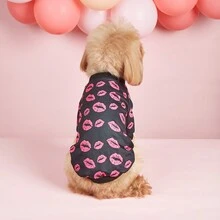 Valentine's Day Pet Sweatshirt With Red Lips Print - Black - View 4