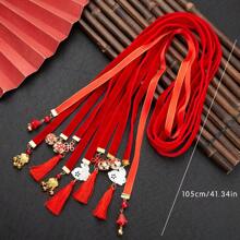 Adorno Para El Cabello De Cuerda Roja De Año Nuevo Chino Para Niños, Banda De Cabello Roja Para Chicas, Cuerda De Cabeza Roja Tradicional Para Peinados Hanfu - Multicolor - Ver 3