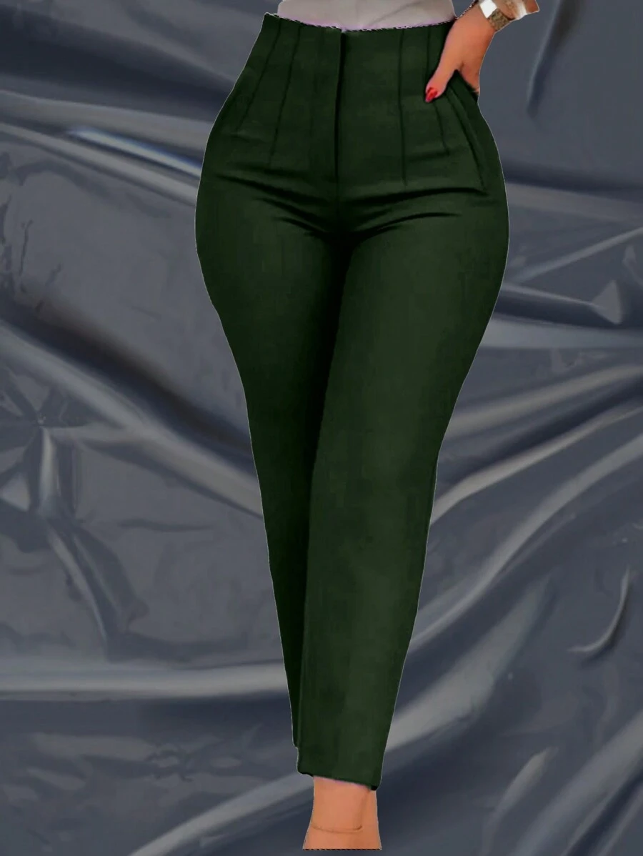Pantalon de vestir de pinzas de dama strech - Verde Oscuro - Ver 1