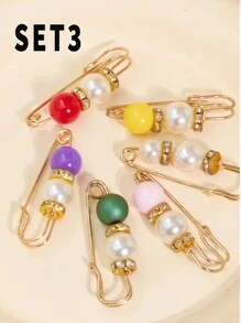 6入組2顆珠子女士時尚圍巾裝飾,插襟衣服裙子腰帶褲子繫緊圍巾披肩扣環調整復古扣針扣胸針圍巾安全繫緊腰線固定領口針孔迷你夾子減少腰部尺寸防走光外出休閒配件,適合日常裝飾 - 彩色 - 查看 4