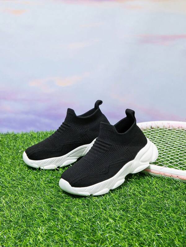 1pair Children's Sports Shoes Socks Shoes, Convenient Slip-On Design, Lightweight, Breathable, Slip-Resistant Running Shoes, Casual Fashionable New Knitted Style