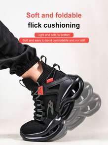 Men's Work Safety Shoes, High-Top Lace-Up, Sturdy Steel Toe Cap, Anti-Crush, Anti-Puncture, Anti-Skid, Breathable, Lightweight, Industrial Construction Outdoor Work Safety Boots, Suitable For All Seasons - Black - View 10