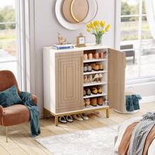 Tribesigns Shoe Cabinet With Doors, 20 Pairs Entryway Shoe Storage Cabinet With Shelves, 5-Tier Modern Free Standing Shoe Racks Storage Organizer For Closet, Living Room, Bedroom - Brown & White - View 5