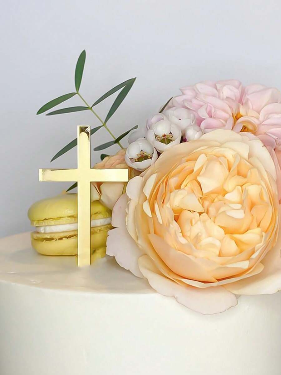 5 件/10 件基督教十字架蛋糕装饰亚克力蛋糕装饰 B Aby 洗礼圣餐主题派对装饰蛋糕派对用品 - 金色 - 查看 1