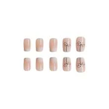 24入組短款粉色漸變花卉設計人工美甲,附1支果凍膠及1檔指甲檔 - 粉色 - 查看 4