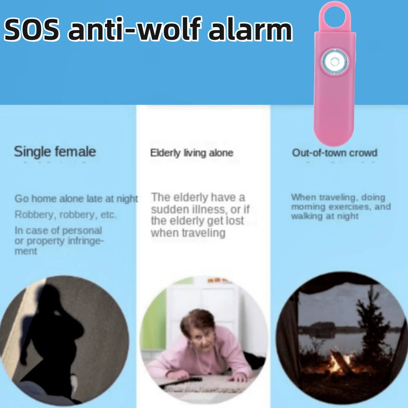 1pc Pink Outdoor Sos Wolf Alert Device Equipped With 120db Decibel Alarm Sound, Led Flashlight, Compact And Delicate, A Handheld Self-Defense Alarm Device, Suitable For Seniors, Single Women, Night Workers, Athletes, Disabled Persons; Helps Attract Immediate Surrounding Help When Pressed In Case Of Emergency - Pink - View 1