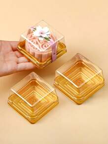 16/20/25/30/50 piezas Cajas para pasteles con tapas transparentes, cajas para pasteles chinos, pasteles y pasteles, utilizadas para pasteles, chocolates, pasteles de luna y talla grande, regalos para fiestas de cumpleaños, regalos para fiestas de bodas, herramientas de repostería, accesorios de cocina - Dorado - Ver 1