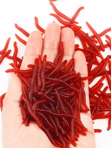 50pcs Fishing Soft Bait, Red Worm Lures With Fishy Smell, Suitable For Sea Fishing And Freshwater Fishing, Outdoor Sports Fishing Equipment