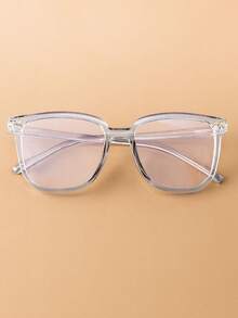 1 pieza Gafas con marco cuadrado unisex, lentes transparentes de moda para uso diario, oficina y lectura, accesorio de gafas transparentes - Multicolor - Ver 8