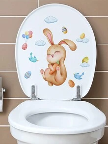 1入組兔子和復活蛋馬桶蓋貼紙,浴室家居裝飾牆貼 - 彩色 - 查看 5