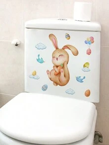 1入組兔子和復活蛋馬桶蓋貼紙,浴室家居裝飾牆貼 - 彩色 - 查看 2