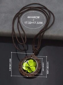 1pc Four Leaf Clover Pendants Shamrock Green Lucky Grass Wooden Pendant Rope Chains Necklace For Men And Women - Style 2 - View 3