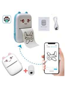 Mini Impressora Portátil Gato Rosa E Azul Térmica Bluetooth - Azul - Visão 3