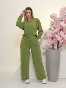 Women Two-Piece Outfits - Olive Green - View 1