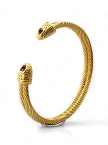 1 件简约优雅复古不锈钢和锆石心形开口线手镯，适合女士；适合周年纪念、生日、情人节或家庭和情侣礼物 - 彩色 - 查看 2