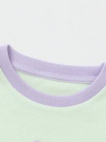 Balabala Toddler Girl Knitted Round V-Neck Long Sleeve T-Shirt