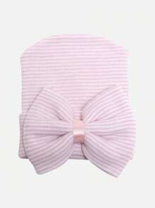 1pc Newborn Baby Hat With Big Bow, Knitted Beanie For Spring And Autumn - Pink - View 4