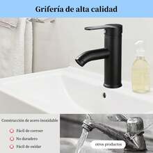 Llave Mezcladora Monomando para Lavabo, Grifos para Lavabos Individual Modernos, Lavamanos Baño Negro, Llave Monomando para Lavabo para Lavabo Bajo Encimera con Dos Mangueras Duraderas - Negro - Ver 5