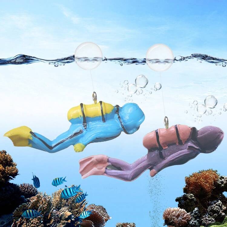 1入組樹脂浮潛員魚缸裝飾水下風景迷你浮球,適用於水族箱 - 彩色 - 查看 4