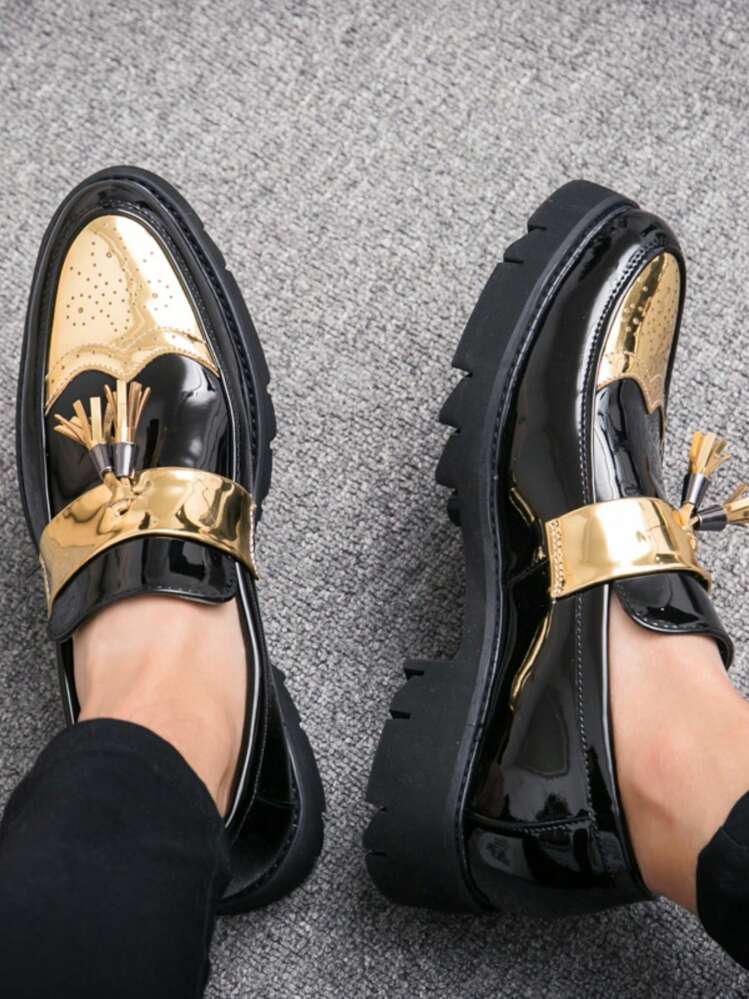 slim fit dress slacks The Imperial Black & Gold Leather Men Dress Shoe [EU-46 & US-13]
