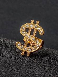 1pc Men's Crystal Dollar Sign Ring, Hiphop Open Ring With Dollar Symbol - Dollar Sign Ring - View 7