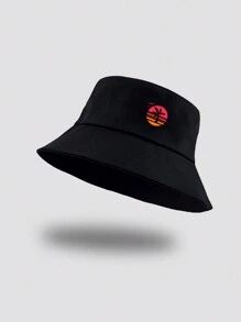 A Men's Printed Beach Landscape Pattern Adjustable Bucket Hat, Casual And Simple, Suitable For Daily Wear Men's Sun Hat Summer Hat, Suitable For Summer Outdoor Activities Such As Hiking And Fishing - Black - View 6