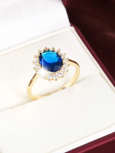 1pc Luxurious Oval Stone Decor Elegant Women's Copper Ring