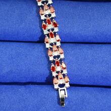 1件豪華貓眼石和方形氧化鋯鑲嵌金色手鐲,適合女性婚禮珠寶禮物 - 紅色 - 查看 3