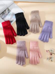 女士毛绒针织手套一双，保暖分指骑行防风保暖内衬，秋冬季 - 分指手套 - 查看 1
