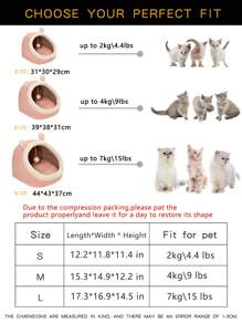 1 件装卡通耳朵装饰毛绒宠物床适用于狗和猫睡觉小狗饲养狗床猫床易于清洁 - 粉色 - 查看 2