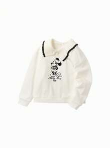 Balabala Young Girl Clothing Spring And Autumn Cute Bow Big Lapel Mickey Mouse Embroidered Sweatshirt White - White - View 1