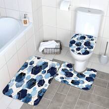 4入組浪漫藍色幾何圖案,現代幾何圖形融入藍調,配上金邊,為您的浴室帶來優雅高貴的感覺,精緻的印刷技術,防水和隱私保護功能,柔軟舒適的聚酯纖維材料,耐用不褪色,防水防潮,易於清潔並快速乾燥,為正方形 - YB- 652 4PCS - 查看 6